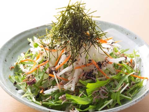 【菜】水菜と梅じゃこの大根サラダ
